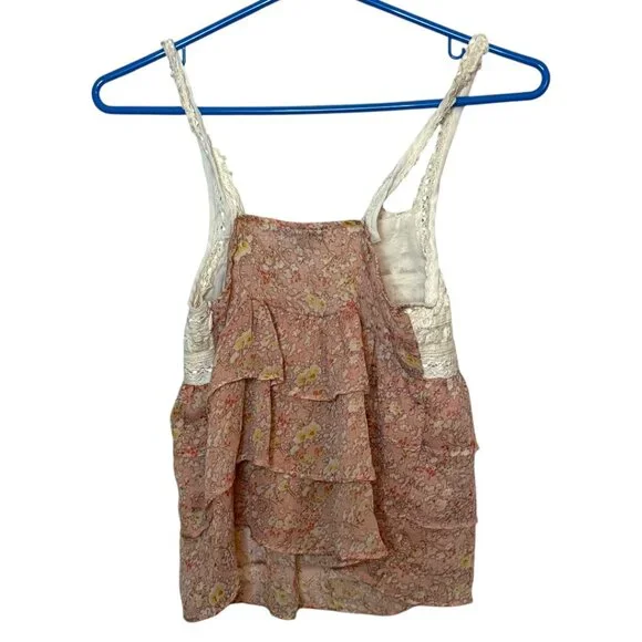 American Eagle Pink Floral and White Lace Tiered Baby Top Adjustable Straps XS - Picture 3 of 11